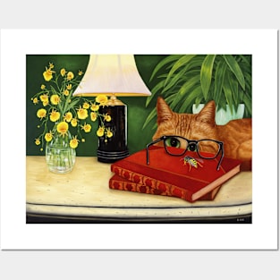 Orange Tabby, Orchids and Bee Posters and Art